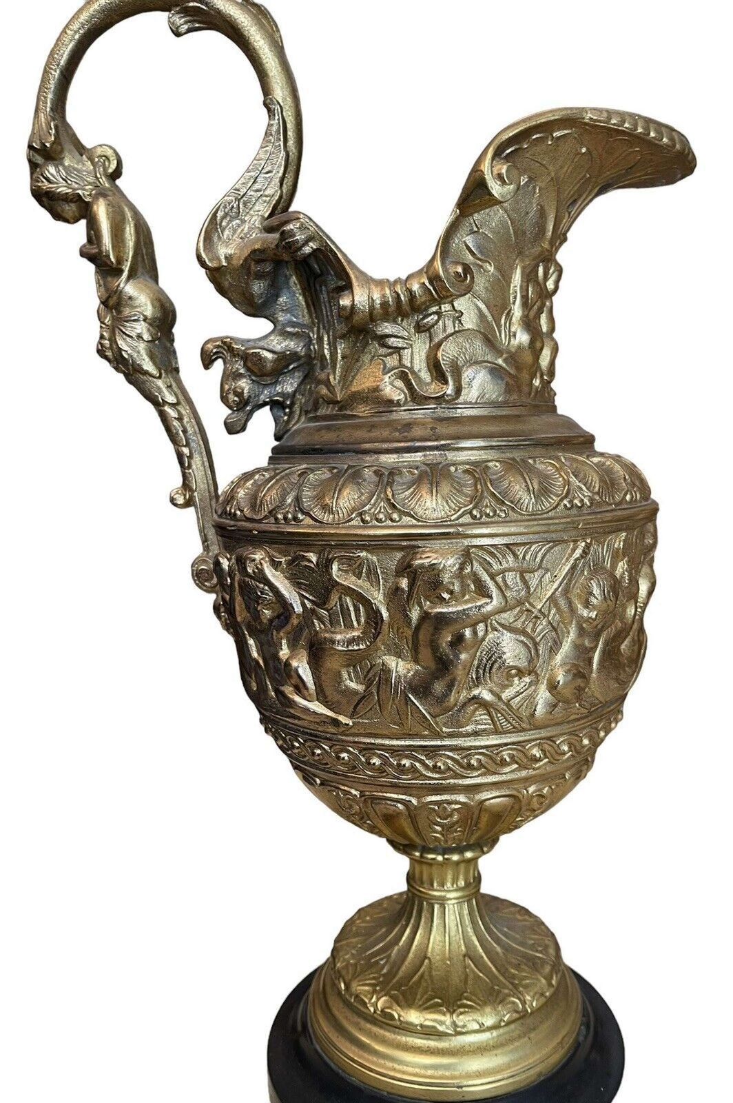 Antique Bronze French Ewer Renaissance Revival Cherub Lamps Circa 1940 photo vintage