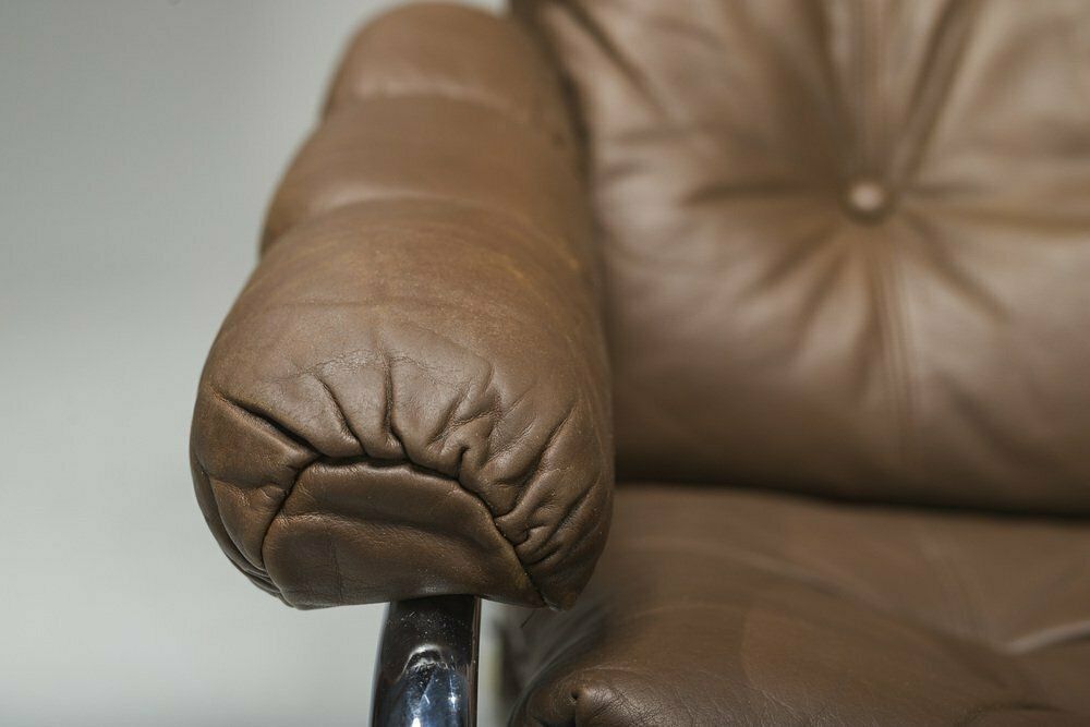 photo furniture Swedish Chrome & Brown Leather Lounge Chair And Footstool From Scapa Rydaholm, 1960s, Set Of 2