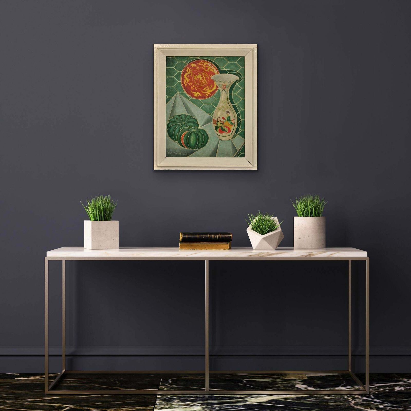 photo vintage Denis Mitchell 1912 To 1993. St Ives School 1944 Framed Still Life Oil Painting By Barbara Hepworth's Assistant. Important Cornwall Cornish Artist.