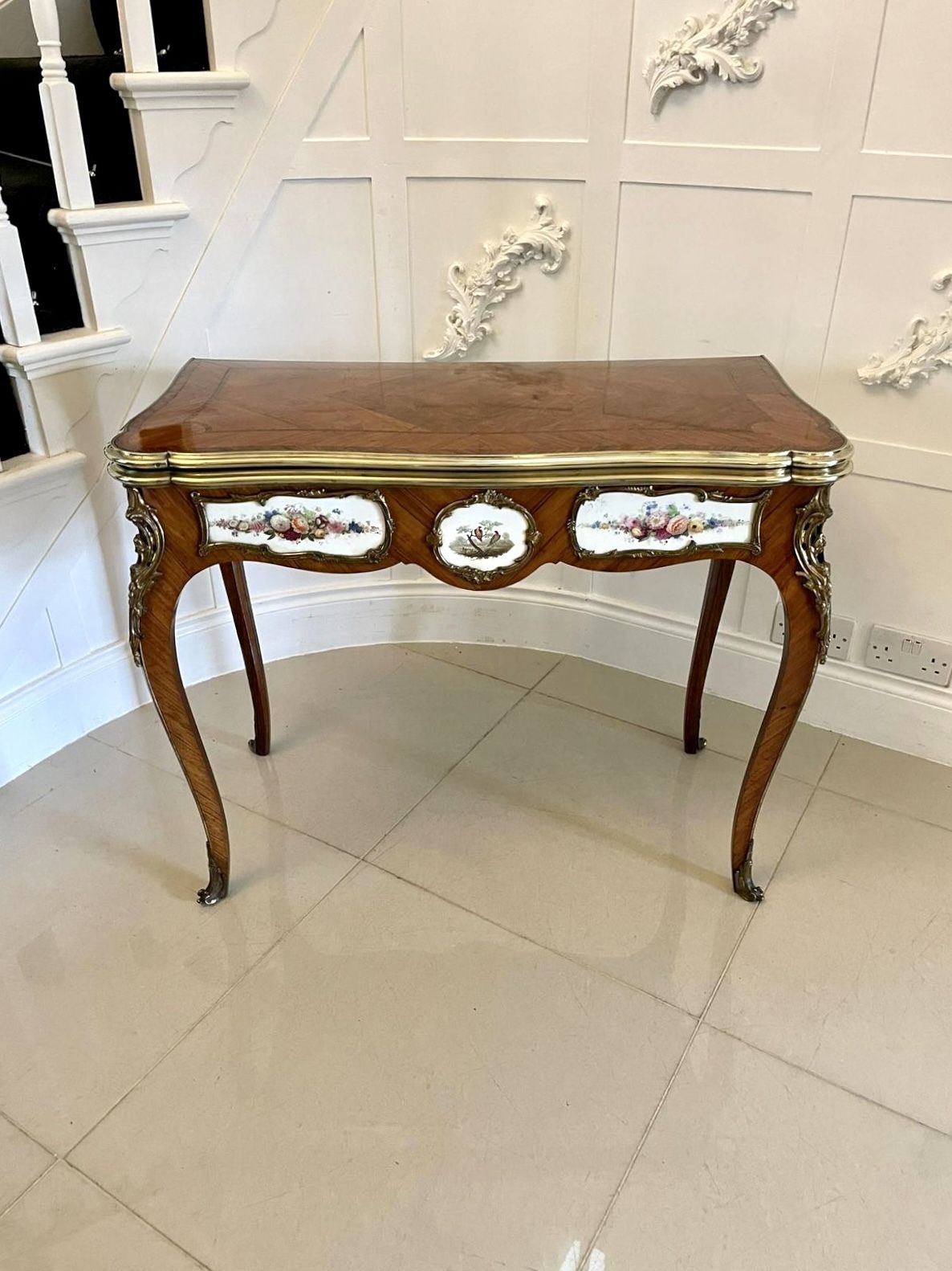 Outstanding Quality Antique Porcelain And Ormolu Mounted Kingwood Table By G T Morant, London