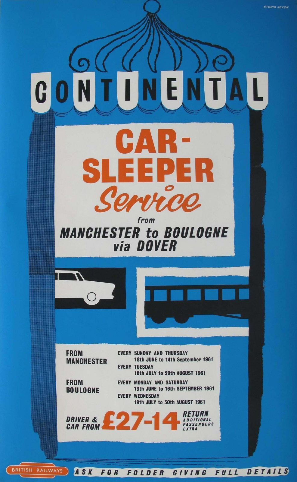 Original 1960's British Rail Poster   Manchester To Boulogne