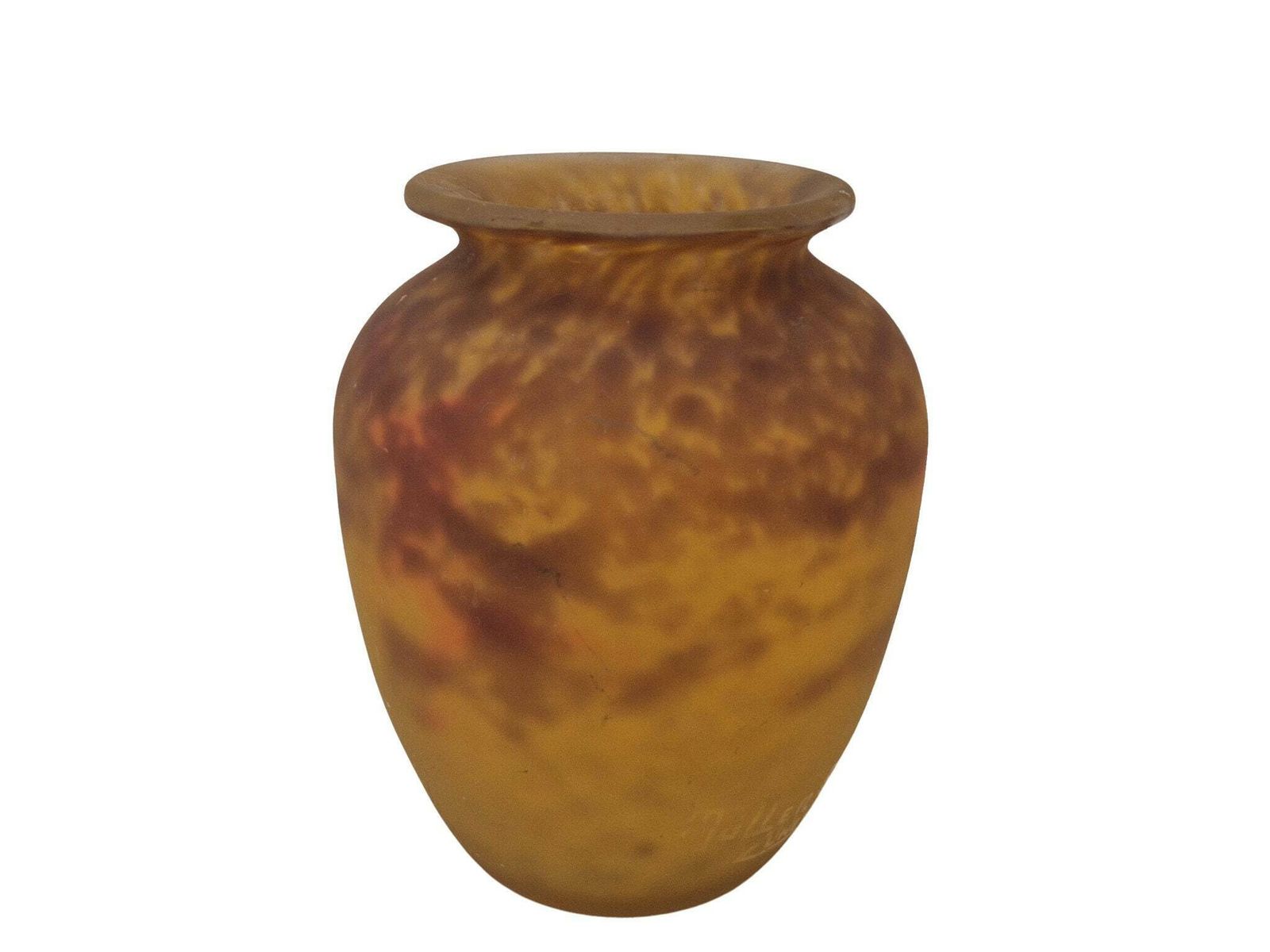 Art Nouveau Molten Glass Vase By Muller Brothers Luneville, Antique French Pate De Verre Flower Holder photo vinterior