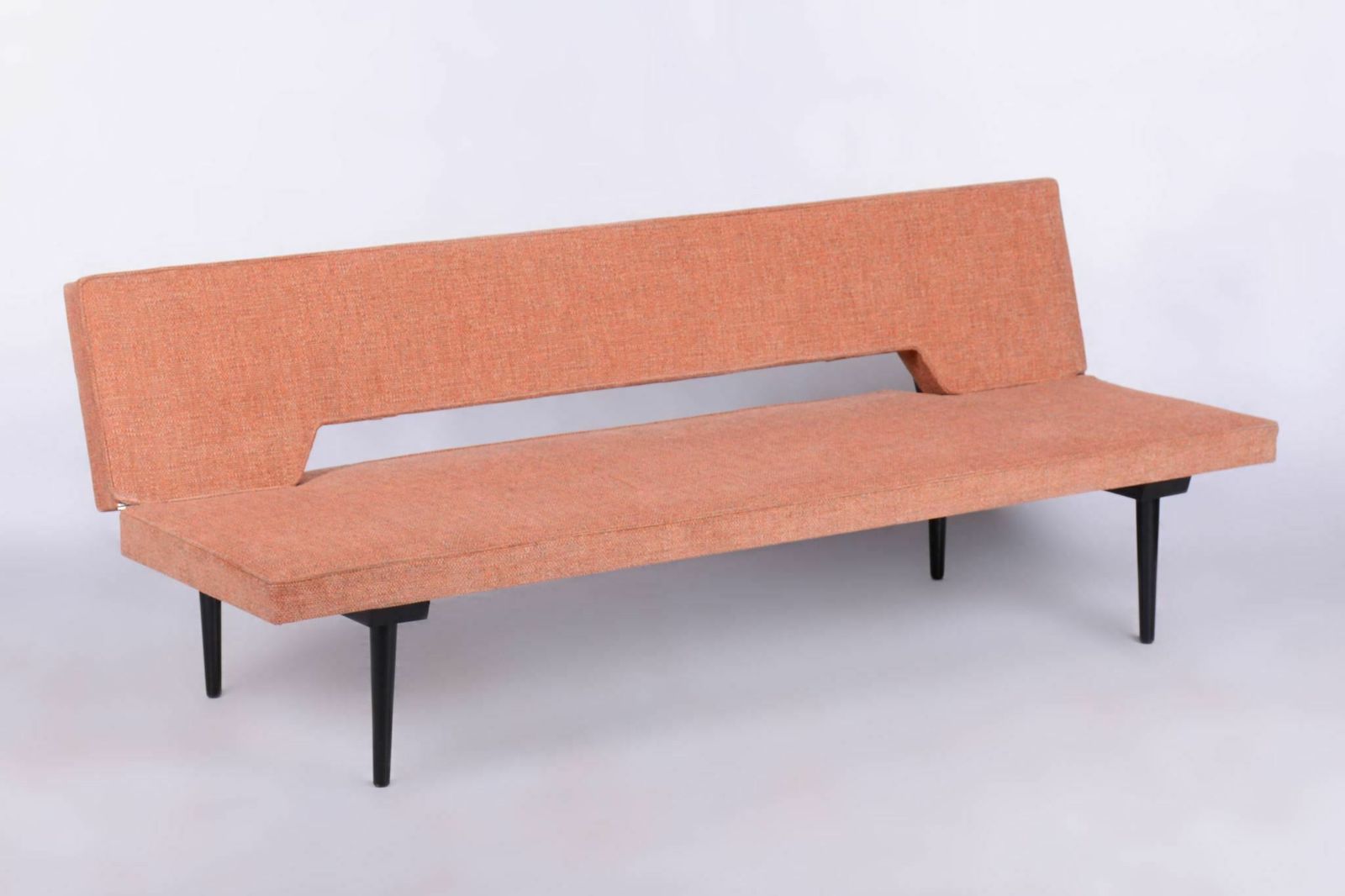 Restored Midcentury Sofa, Miroslav Navratil, Lacquered Wood, Czechia, 1960s