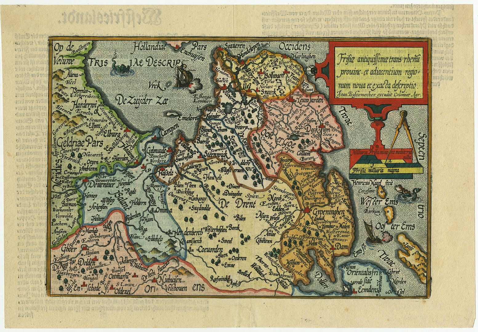Early Hand Colored Antique Map Of Friesland, The Netherlands