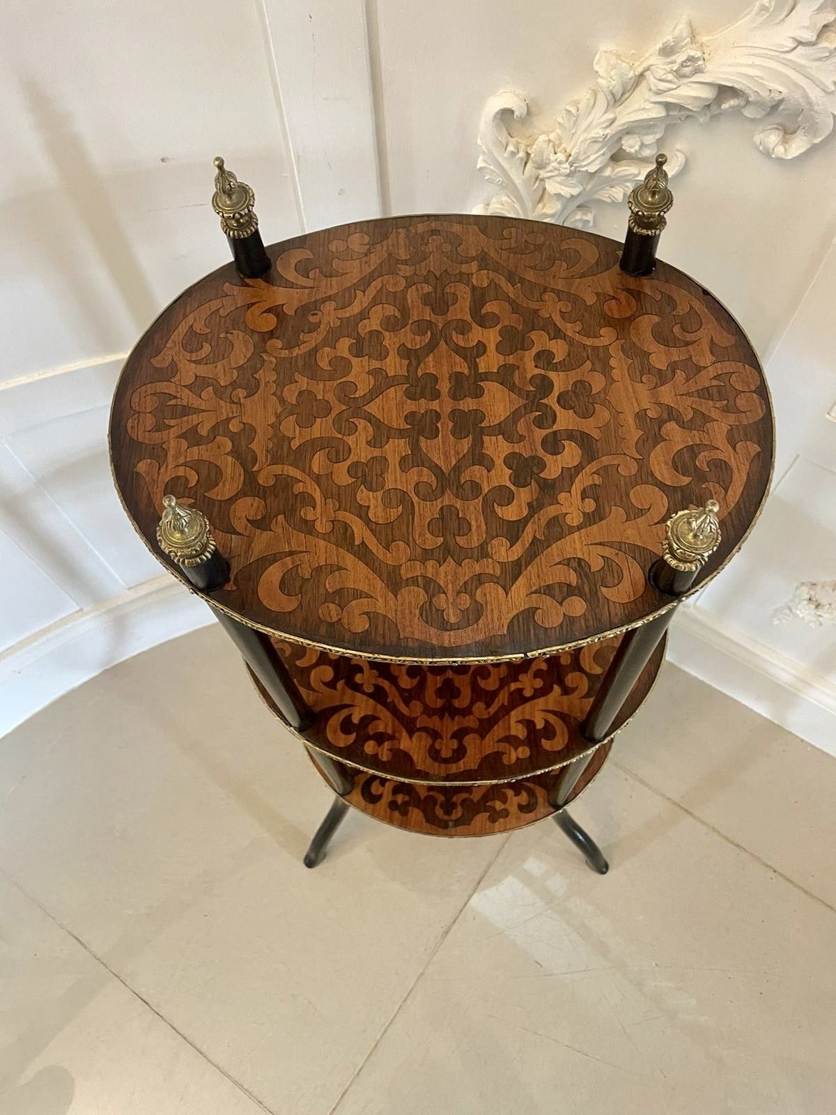 photo furniture Antique Three Tier Oval Inlaid Display Shelves