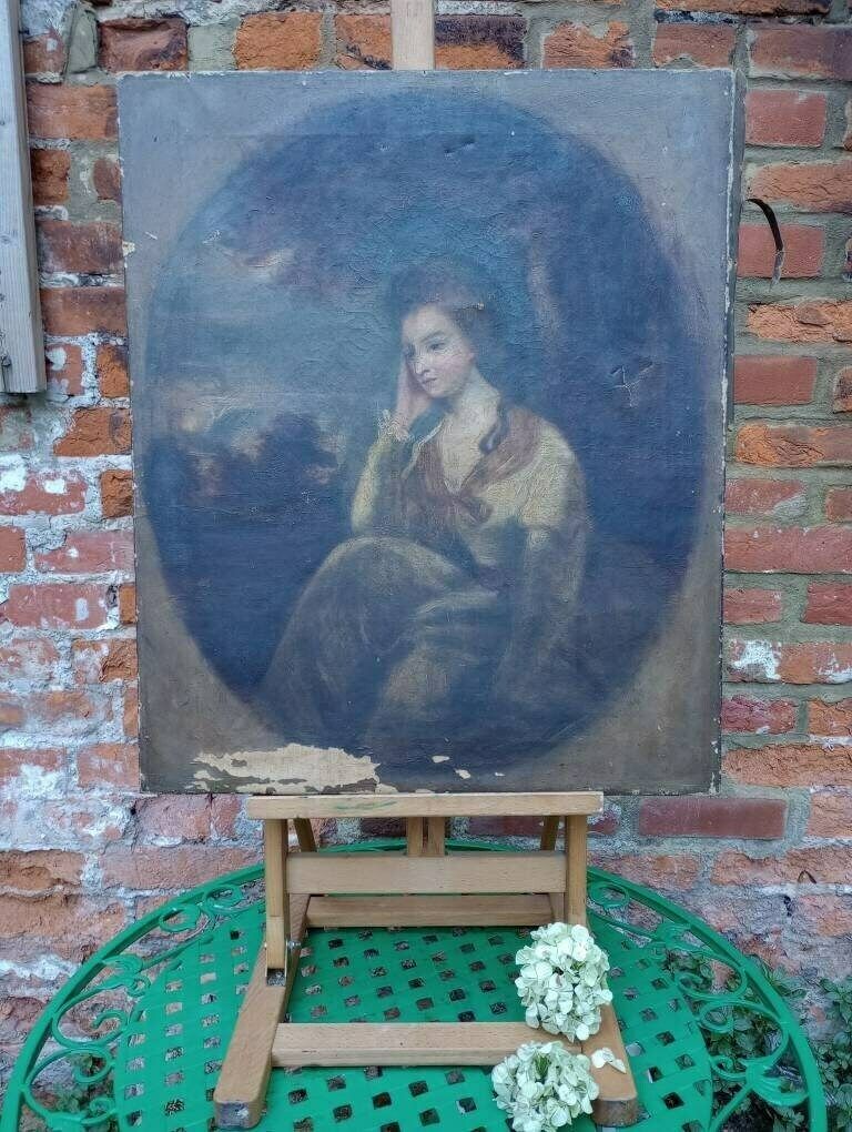 Beautiful Antique Georgian Oil Portrait Painting By Follower Of Gainsborough