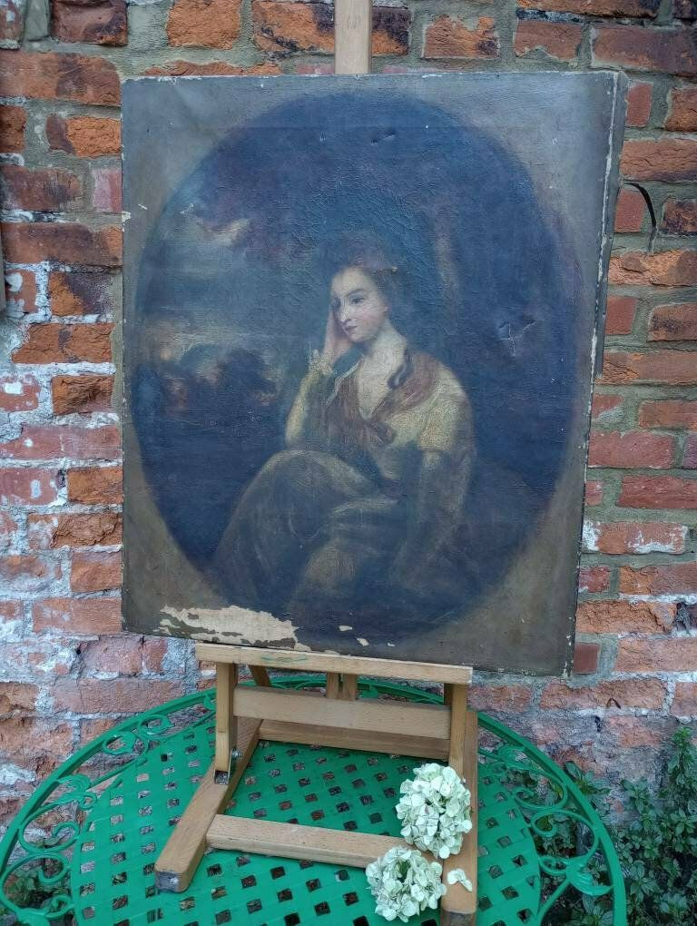 Beautiful Antique Georgian Oil Portrait Painting By Follower Of Gainsborough photo furniture