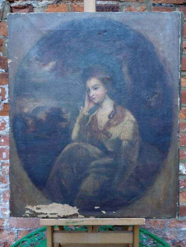 Beautiful Antique Georgian Oil Portrait Painting By Follower Of Gainsborough photo for sale