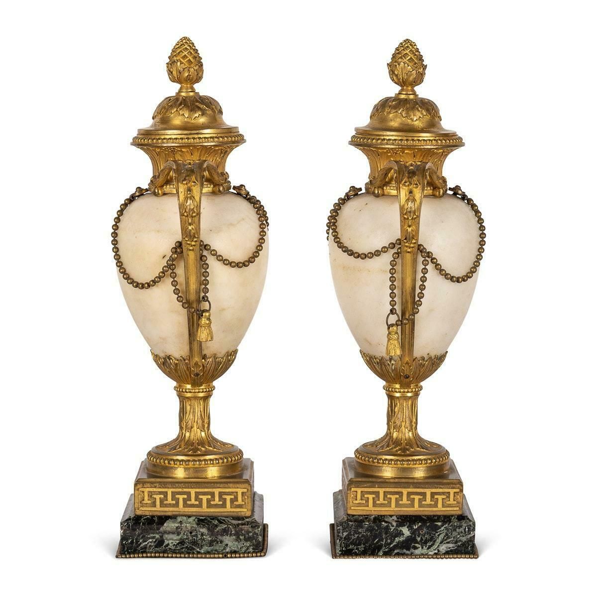 19th Century French Napoleon III Ormolu & White Marble Urns, C.1850 photo 4495.0