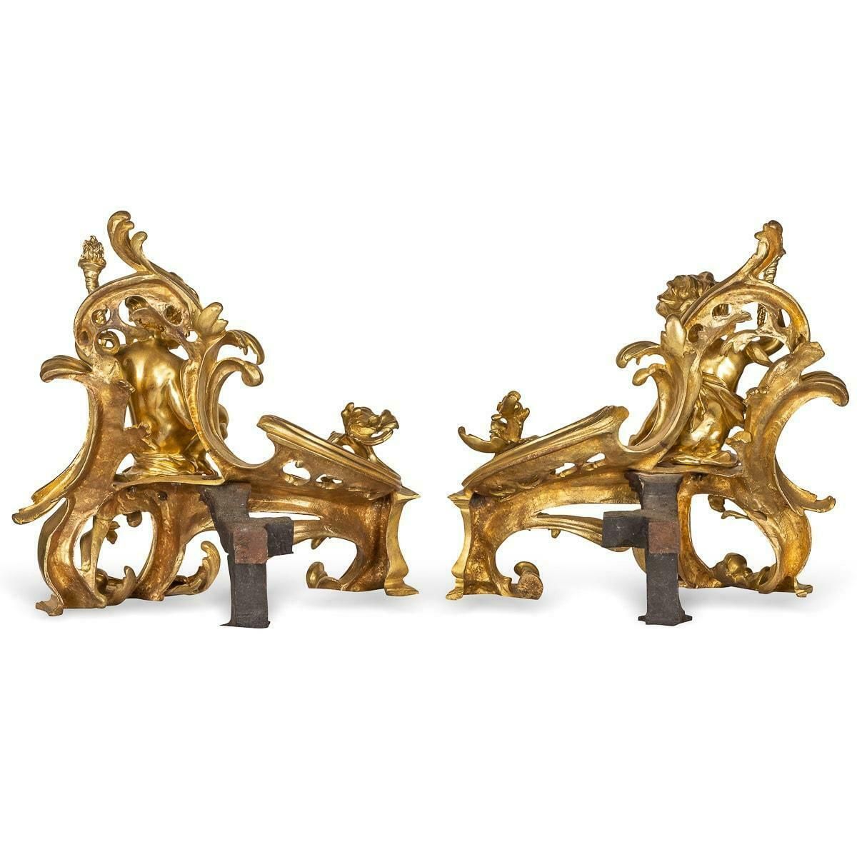 19th Century French Pair Of Ormolu Bronze Fireplace Chenets, C.1850 photo furniture