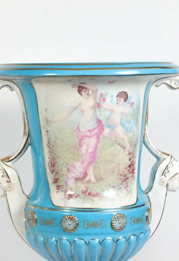 Pair Sevres Urns Porcelain Cherub Campana Vase photo Home Decor