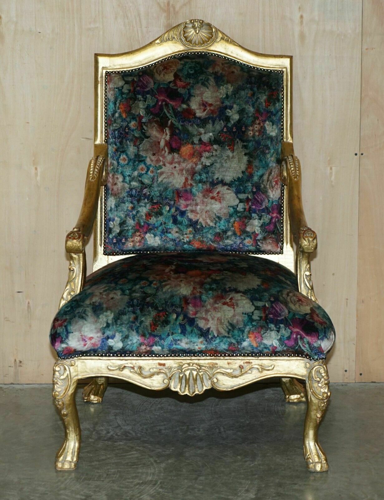 Pair Of Antique Original Giltwood Framed French Louis XV Fauteuils Armchairs photo for sale