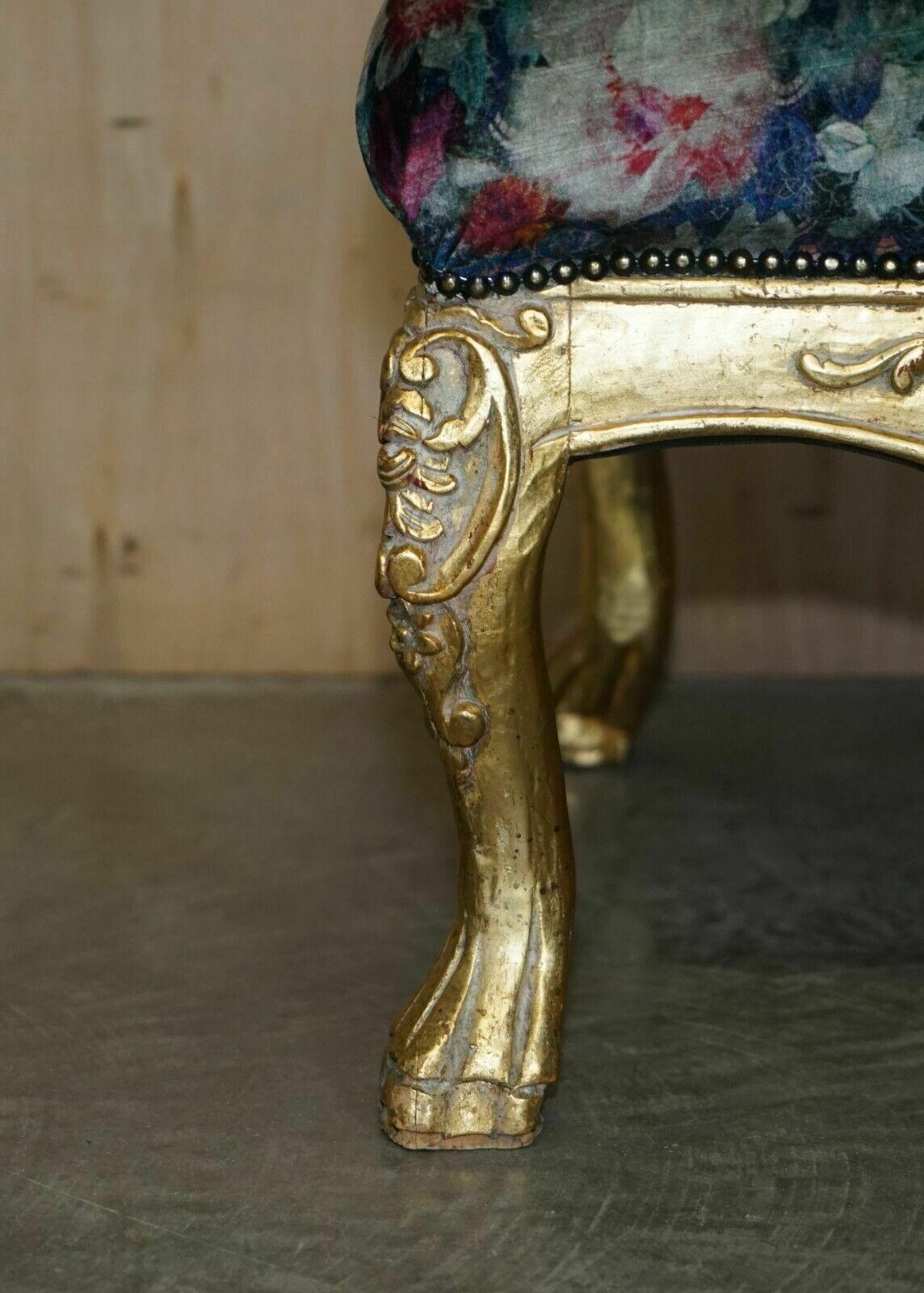 photo for sale Pair Of Antique Original Giltwood Framed French Louis XV Fauteuils Armchairs