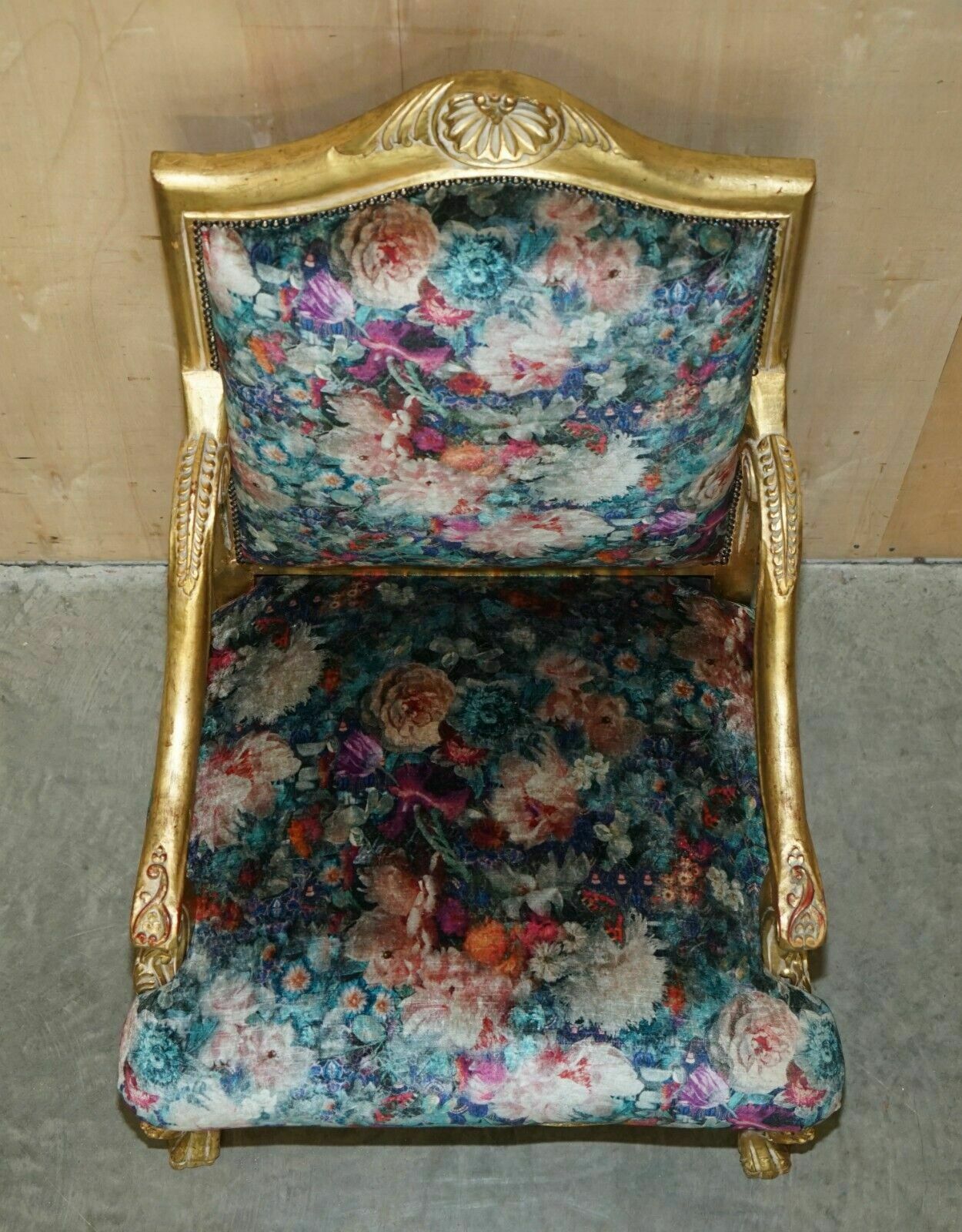 2850.0 Pair Of Antique Original Giltwood Framed French Louis XV Fauteuils Armchairs photo