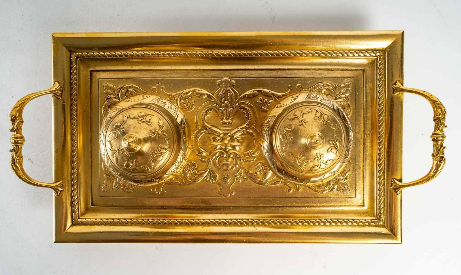 photo furniture Double Inkwell Of The Xixth Century In Gilded Bronze
