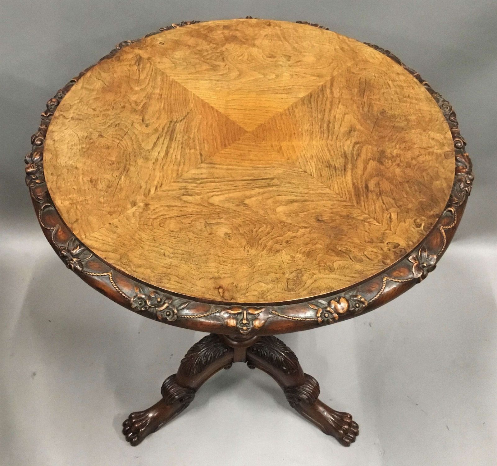 George IV Irish Pollard Oak Tripod Occasional Table