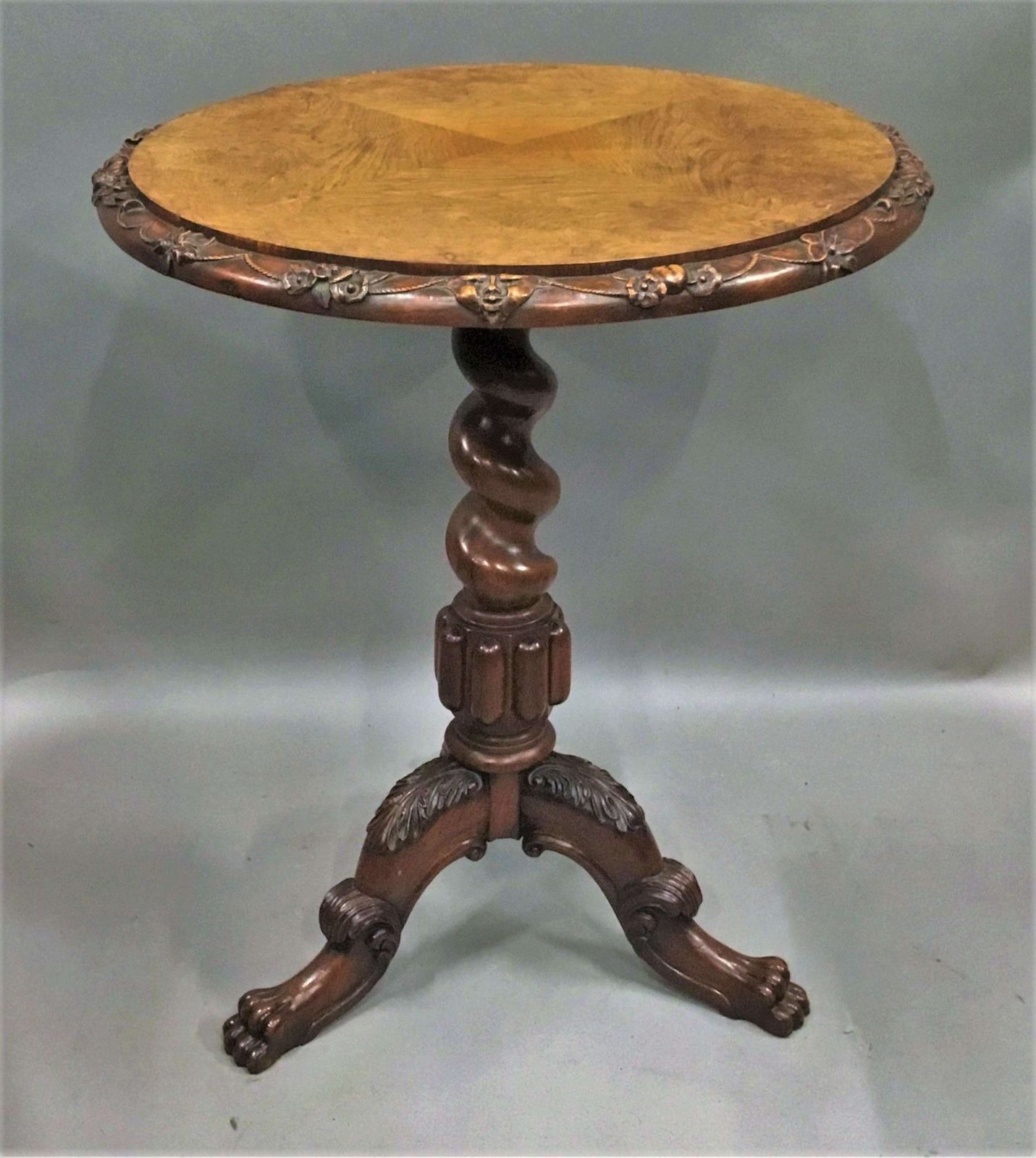 George IV Irish Pollard Oak Tripod Occasional Table photo furniture