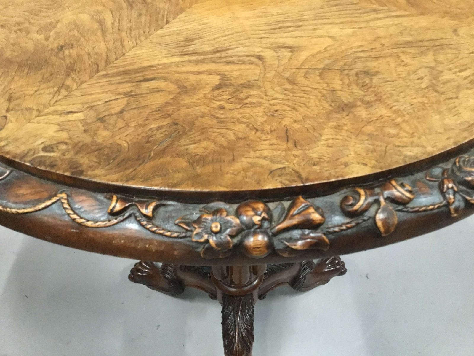 George IV Irish Pollard Oak Tripod Occasional Table photo vintage