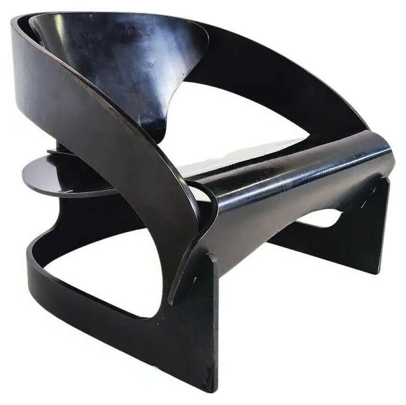 Black Wooden "4801" Armchair By Joe Colombo For Kartell