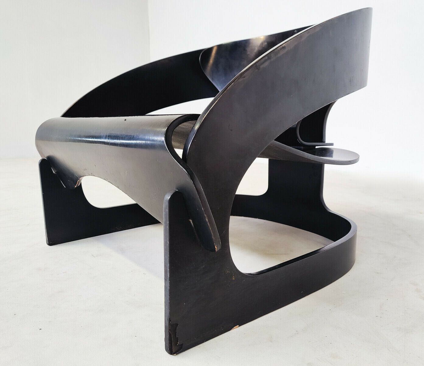 Black Wooden "4801" Armchair By Joe Colombo For Kartell photo for sale