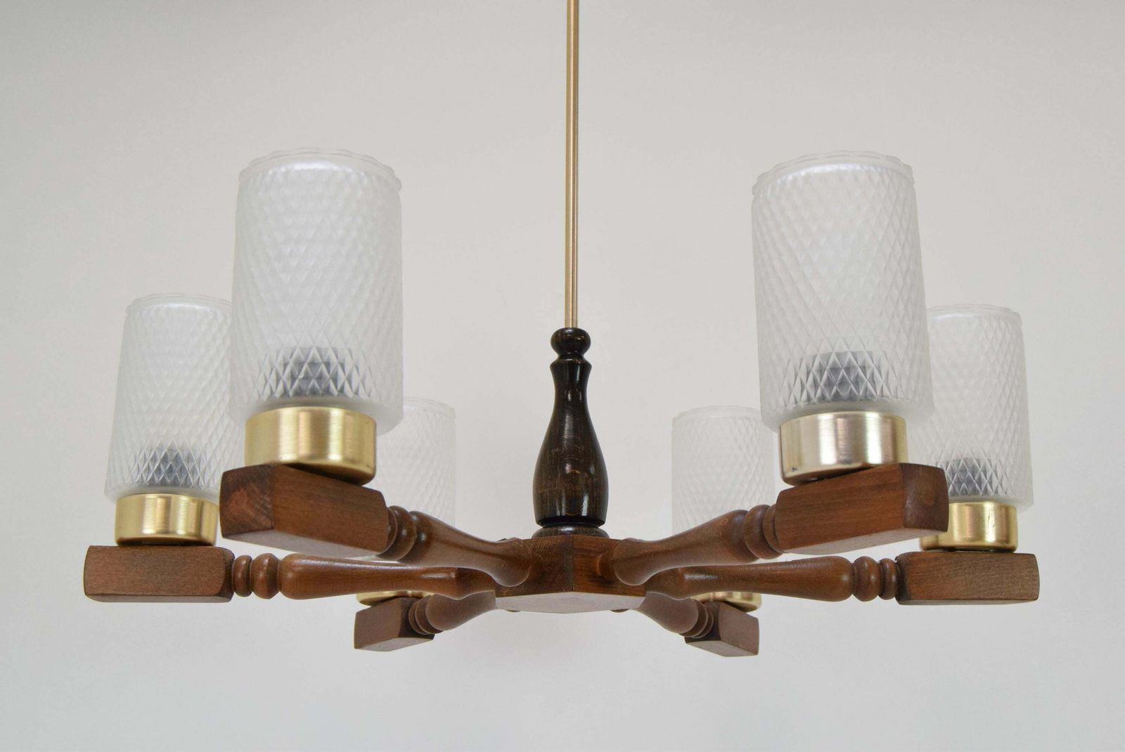 Mid Century Wood Chandelier By Inva Litomerice, 1970's. photo for sale