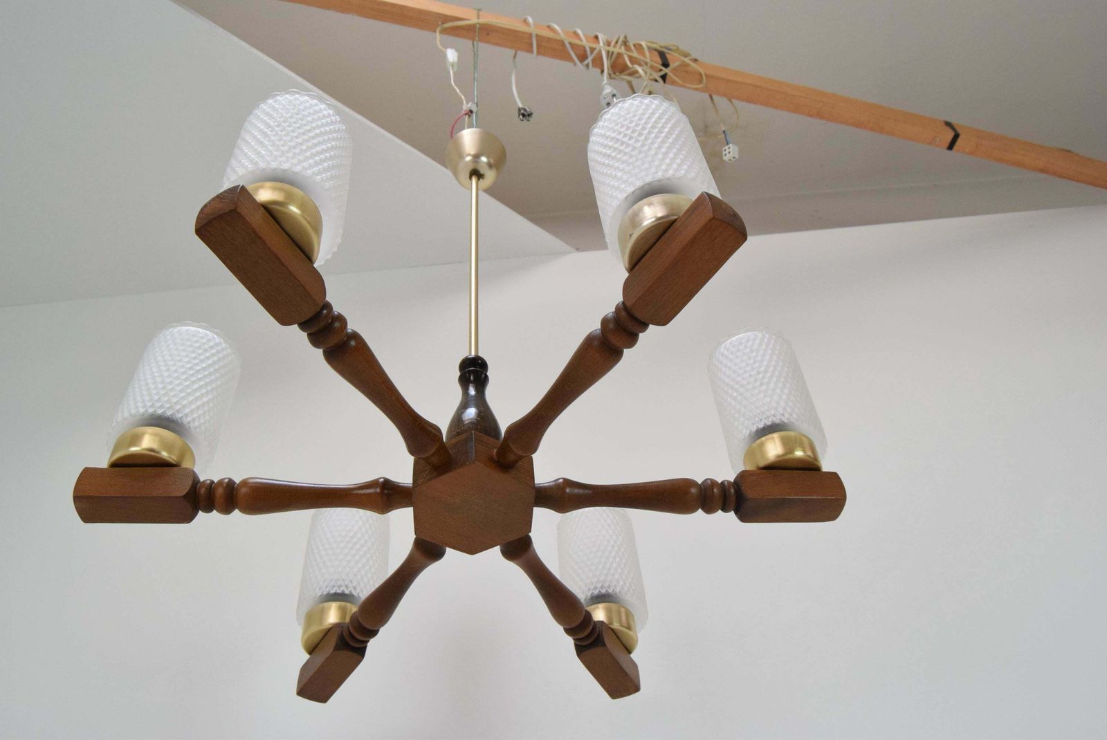 Mid Century Wood Chandelier By Inva Litomerice, 1970's. photo buy