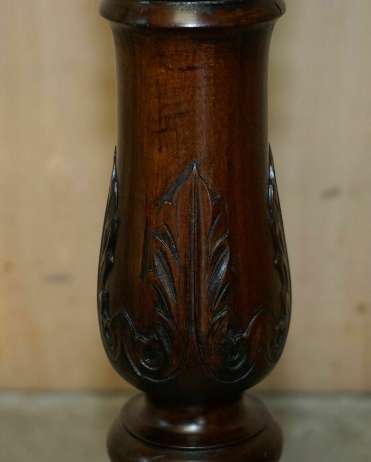 Vintage English Carved Mahogany Pedestal Jardiniere Column Display Plant Stand photo buy