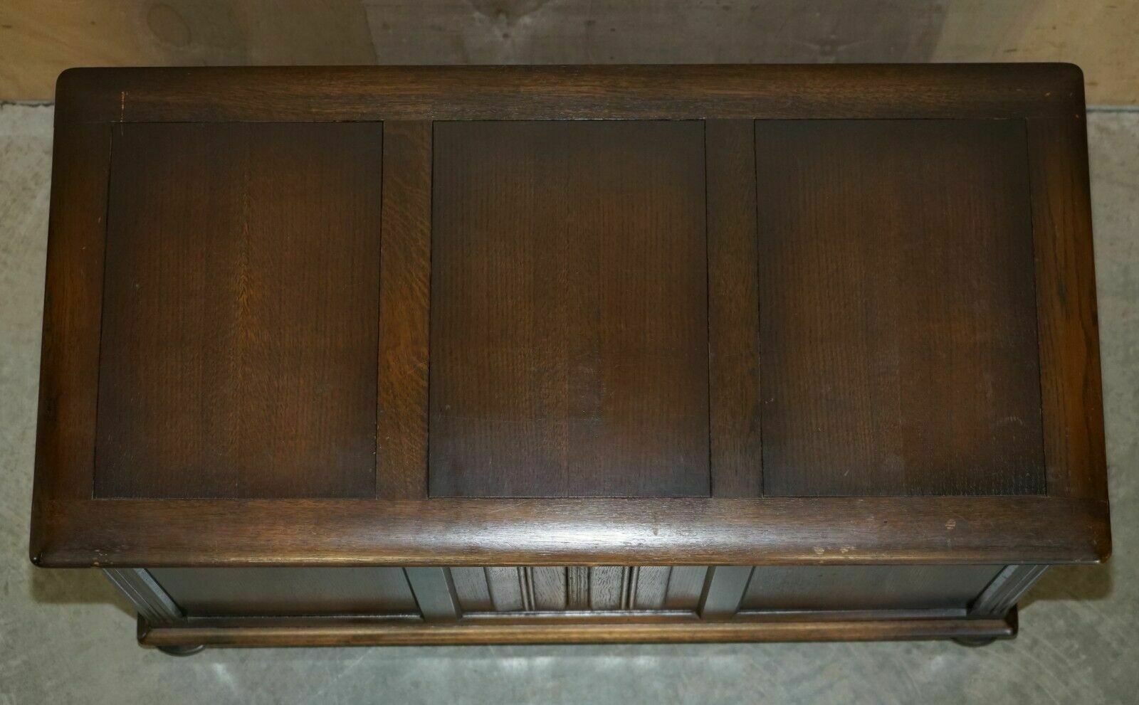 photo for sale Vintage Jacobean Style English Oak Linen Trunk Or Chest For Clothes Toys Etc