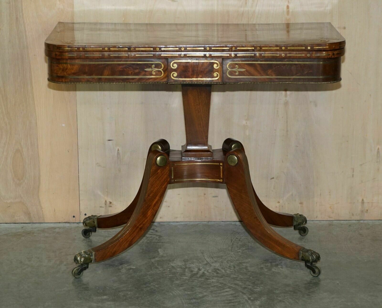 Restored Antique Regency Circa 1815 Mahogany & Brass Inlaid Card Games Table photo for sale