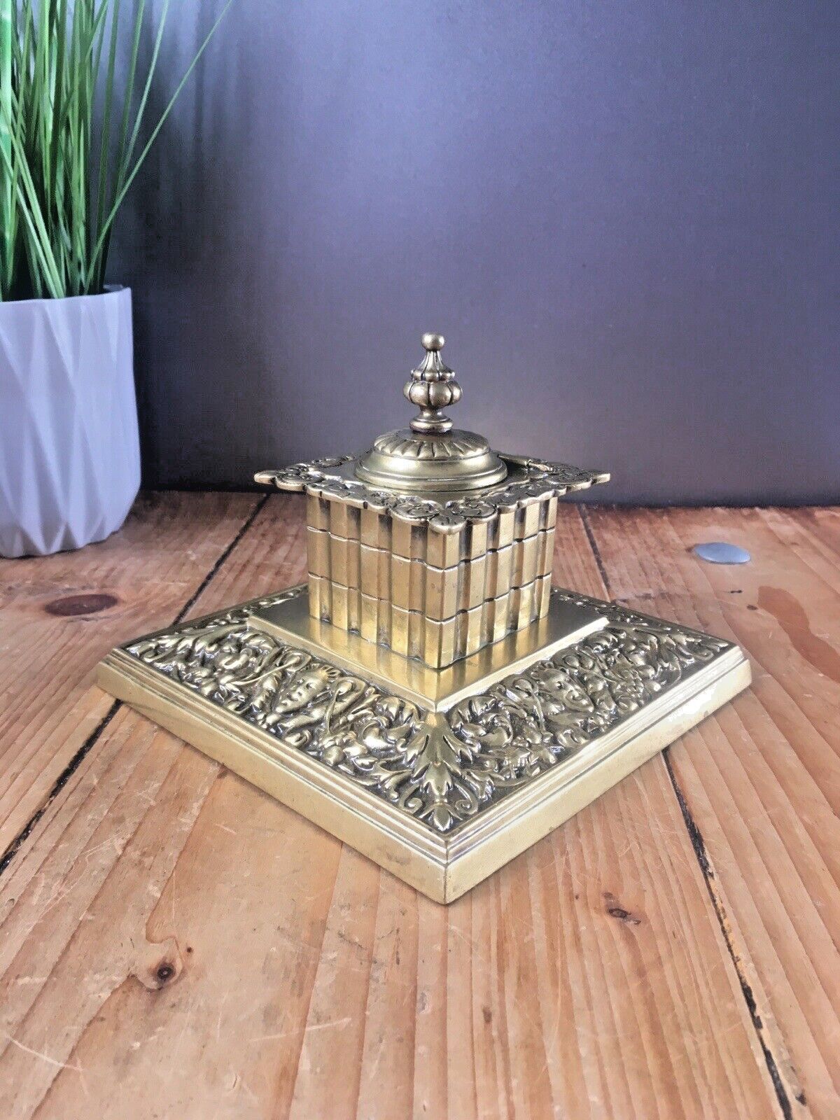 Quality Antique William Tonks & Sons Brass Inkwell Office Desk Accessory Prop photo 140.0