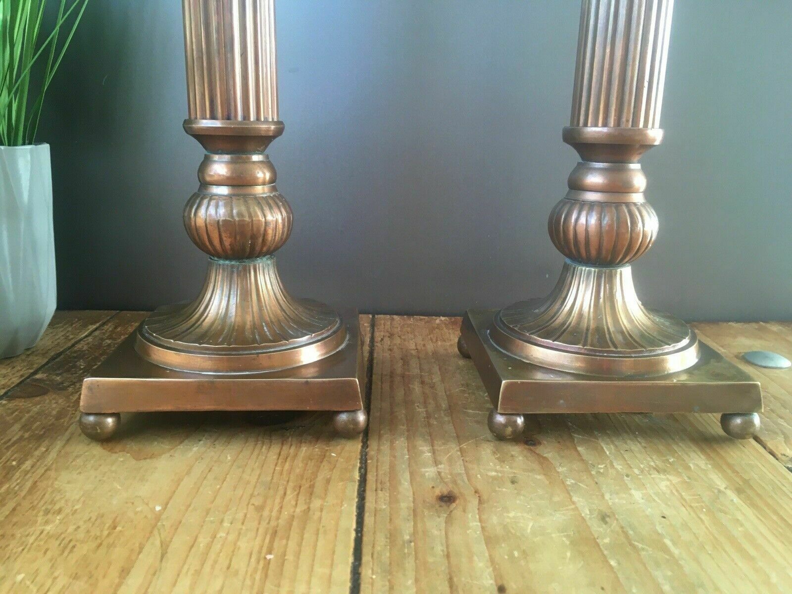 110.0 Large Pair Of Vintage Regency Column Style Metal Tone Candle Holder Candlesticks photo