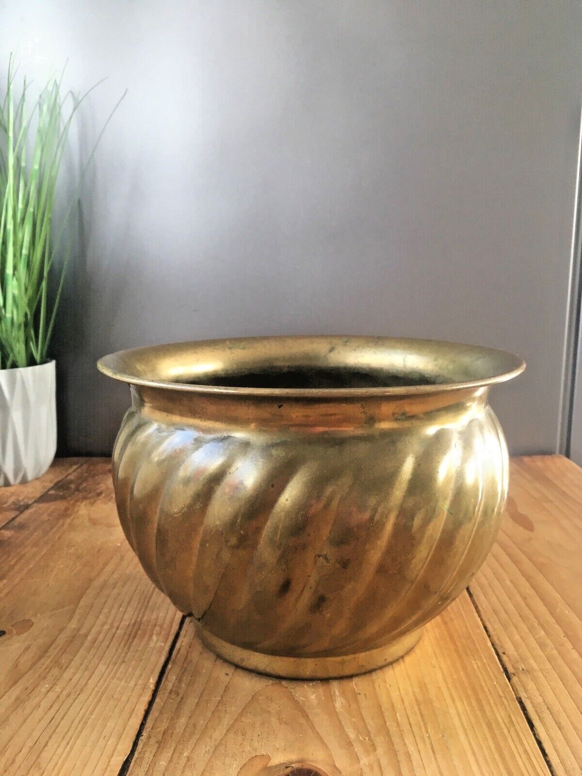 Vintage Brass Planter Plant Pot Reeded Rippled Finish 60's 70's Retro Boho Chic photo 70.0