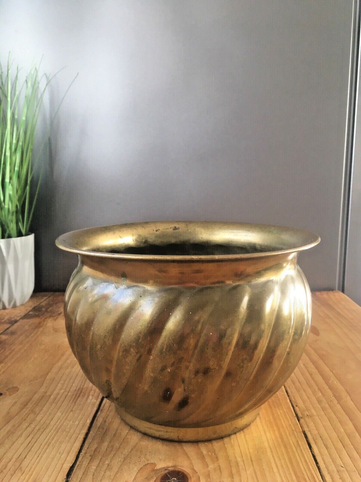 Vintage Brass Planter Plant Pot Reeded Rippled Finish 60's 70's Retro Boho Chic photo vinterior