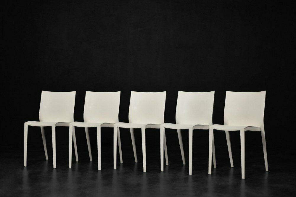 Vintage Mid Century French Slick Slick Chairs In White Plastic By Philippe Starck For Xo Design, 1999, Set Of 5