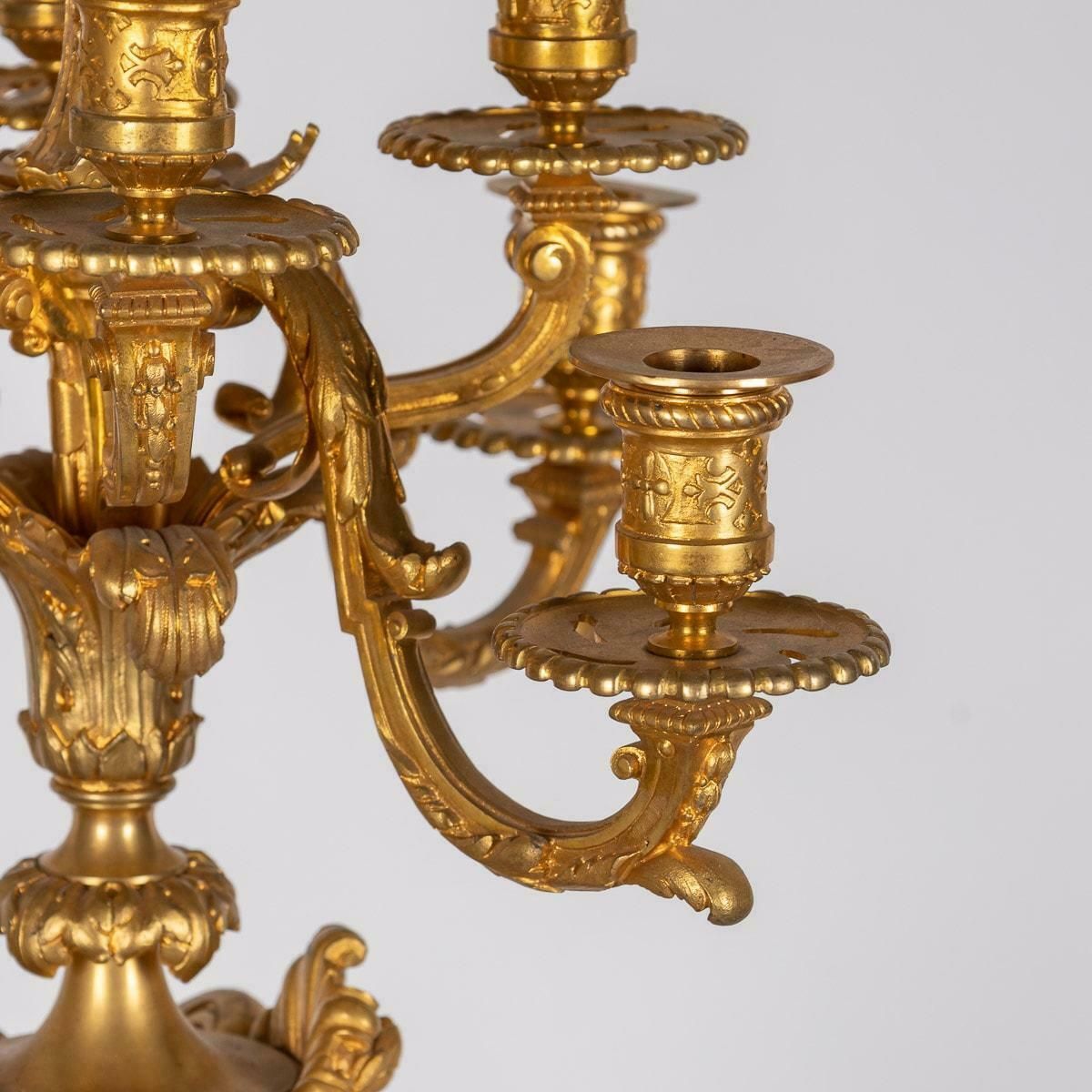 photo for sale 19th Century French Ormolu Mounted Rouge Griotte Nine Light Candelabra, C.1870