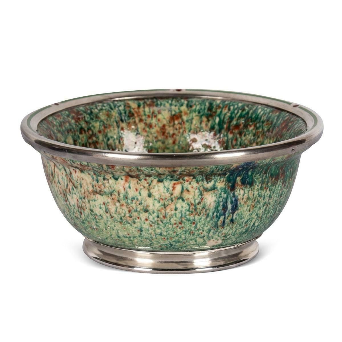 20th Century French Flambé Glaze Pottery & Silver Mounted Bowl, C.1900 photo furniture