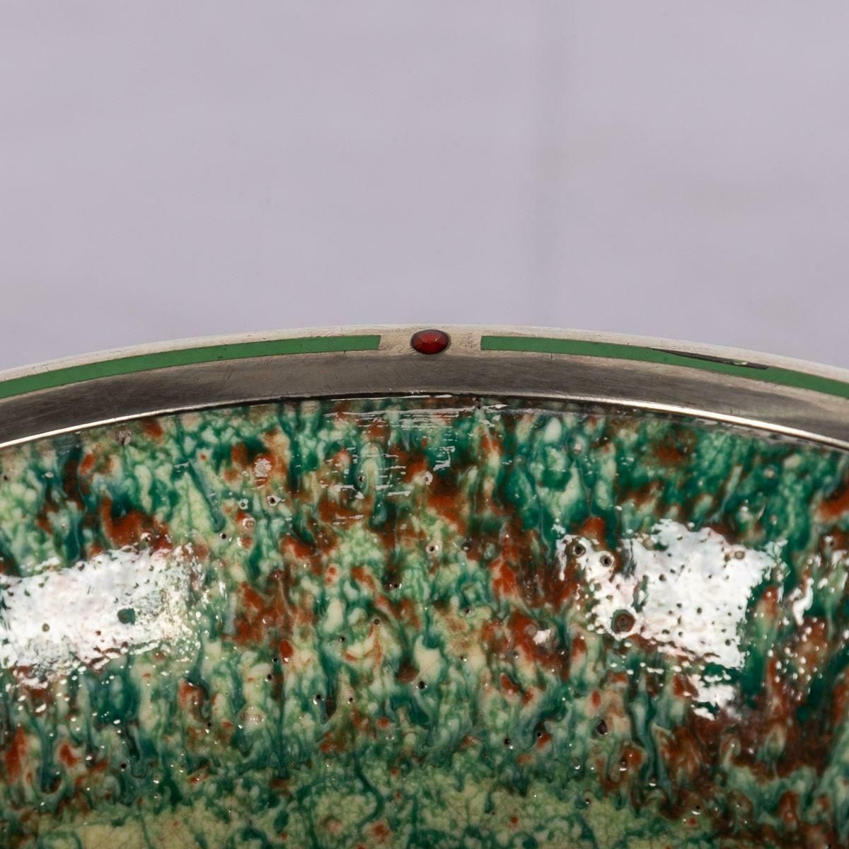 photo for sale 20th Century French Flambé Glaze Pottery & Silver Mounted Bowl, C.1900