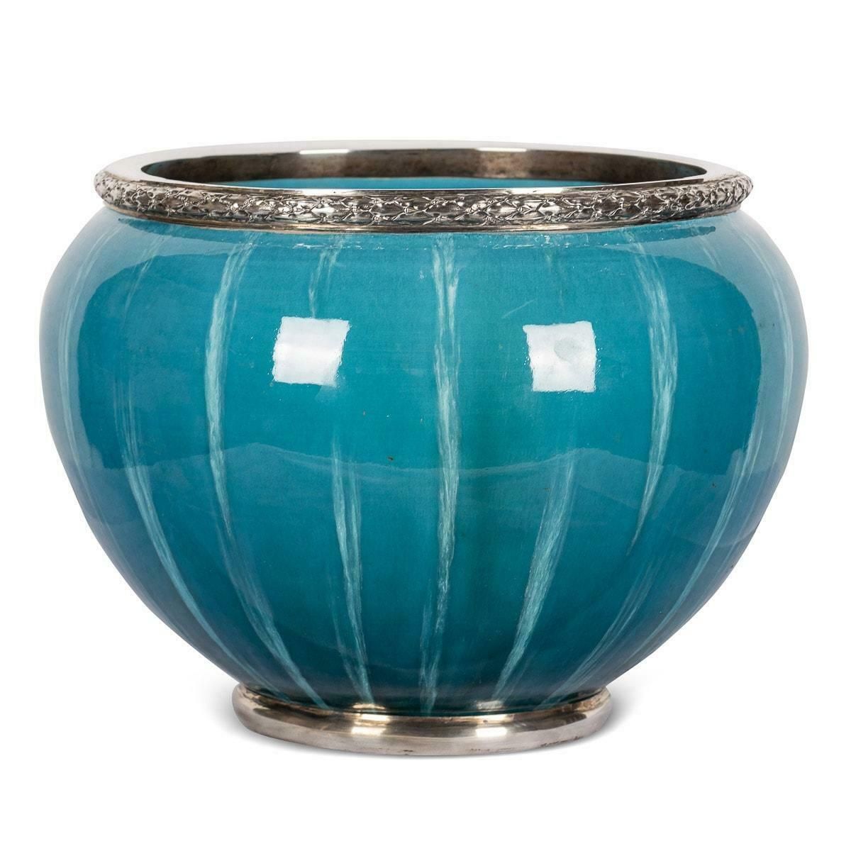 20th Century French Silver Mounted Flambe' Glazed Cachepot, Paris, C.1900 photo furniture