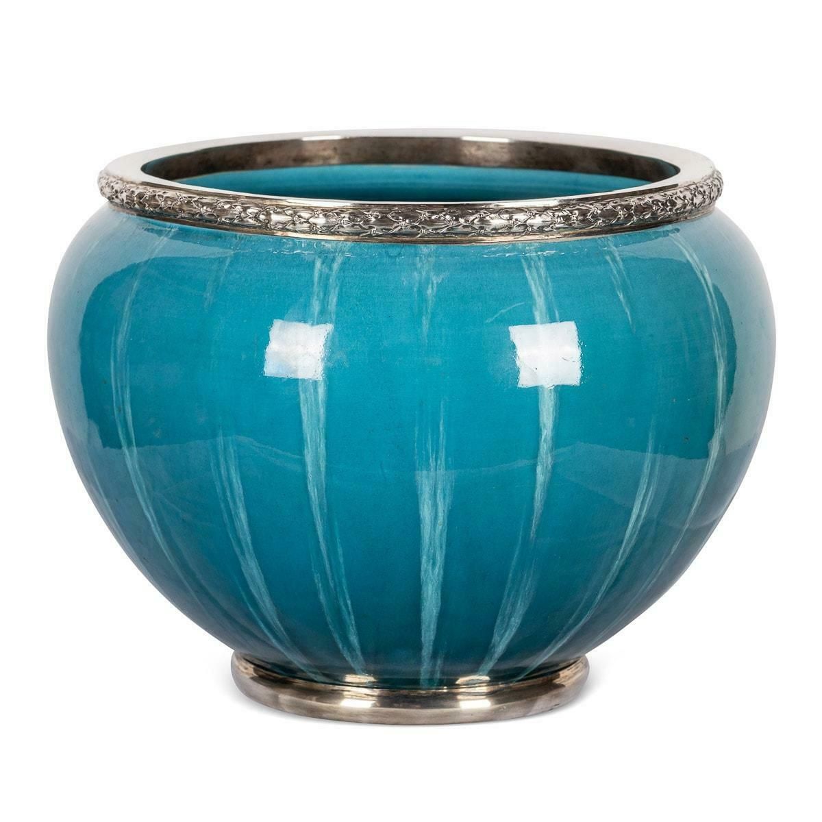20th Century French Silver Mounted Flambe' Glazed Cachepot, Paris, C.1900 photo 3395.0