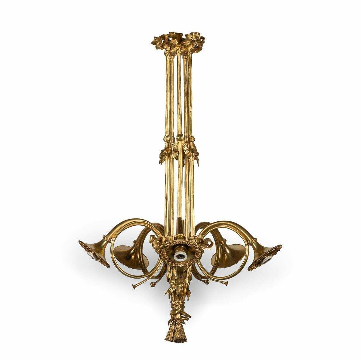 19th Century French Empire Ormolu Chandelier With Trumpet Light Fittings, C.1870 photo furniture