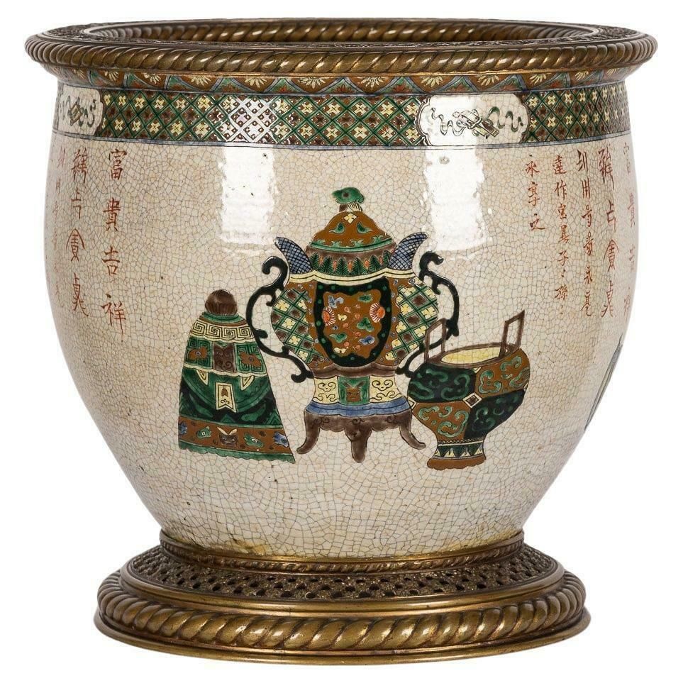 19th Century Chinese Famille Verte Porcelain Vase Mounted On Ormolu, C.1880