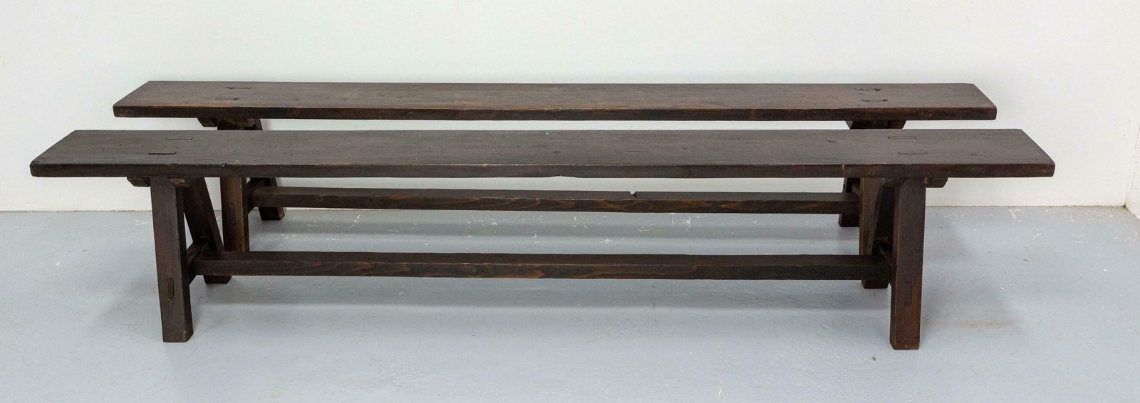 Pair Of French Antique Style Farmhouse Benches Massive Pine Circa 1930 photo for sale
