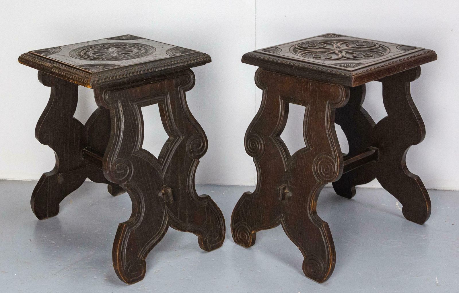 French Massive Chestnut Pair Of Stools From Britanny, Late 19th Century £1,068.47per Set photo for sale