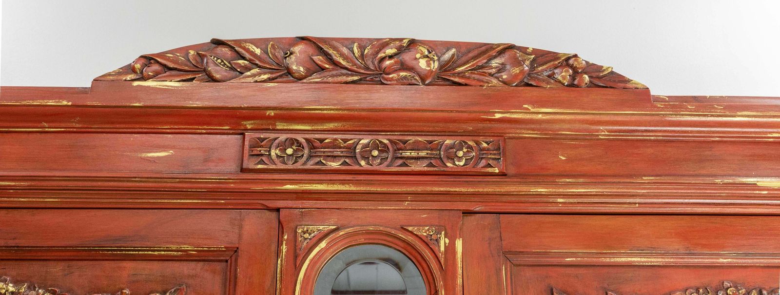 French Walnut Cabinet Deux Corps Buffet Red And Gold Patinated, Circa 1920 photo 1550.0