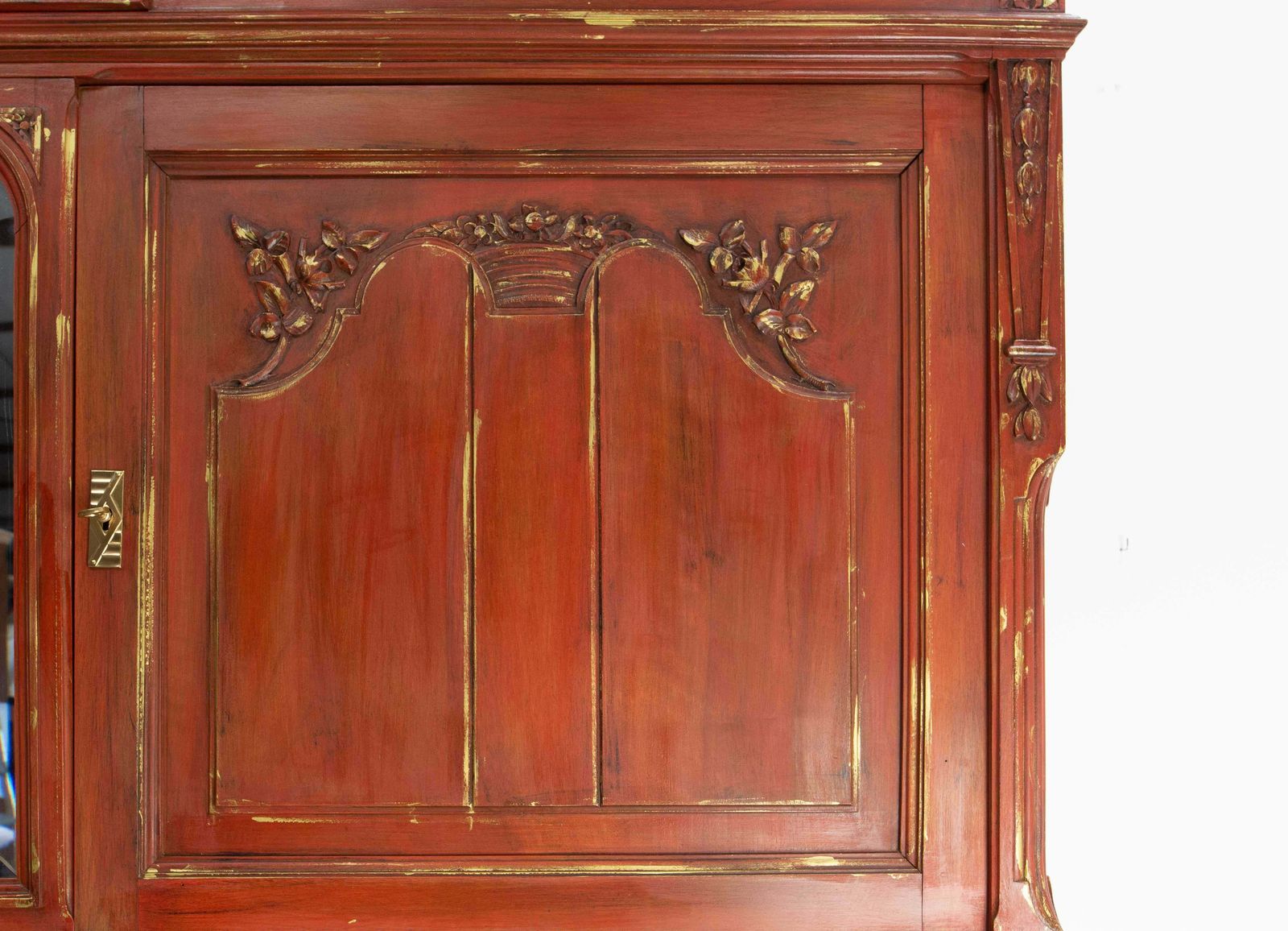 photo furniture French Walnut Cabinet Deux Corps Buffet Red And Gold Patinated, Circa 1920