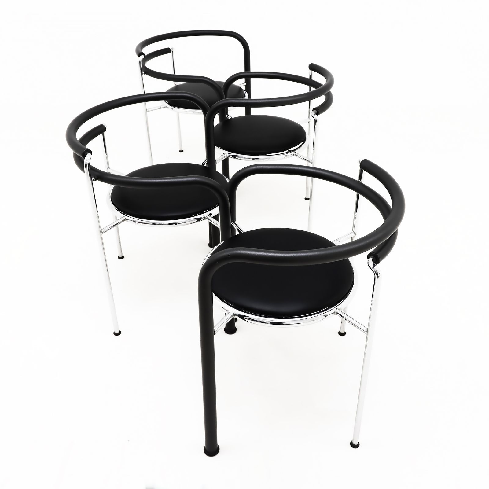 A Set Of 4 Rud Thygesen And Johnny Sorensen Dark Horse Chairs In Chrome And Black Leather photo Furniture