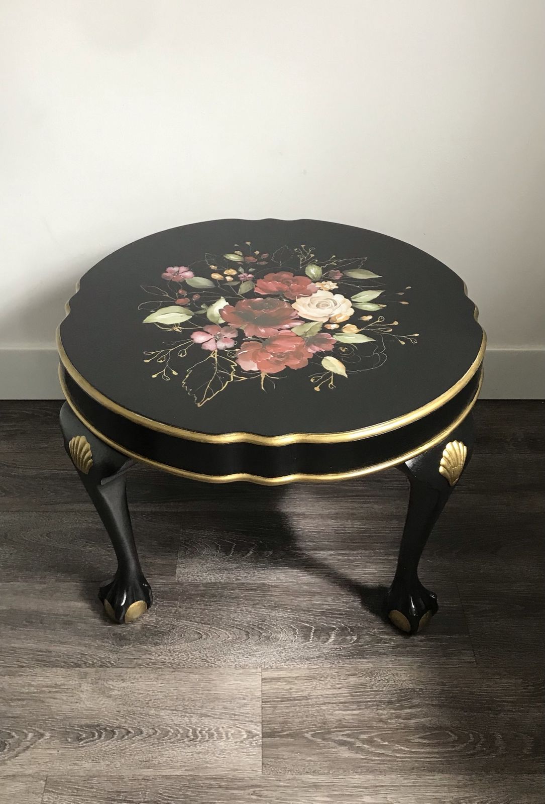 Black And Gold Vintage Coffee Table With Claw And Ball Feet