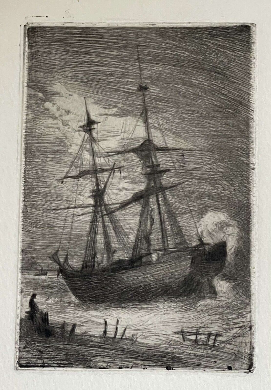 Two 1800s Original Percy Thomas Etchings "Rescued From The Sea/Saved" photo furniture