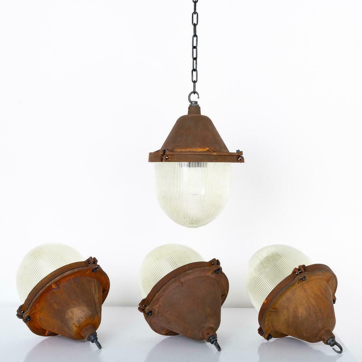 Xl Extreme Rusted Industrial Pendant Lights With Prismatic Glass photo furniture
