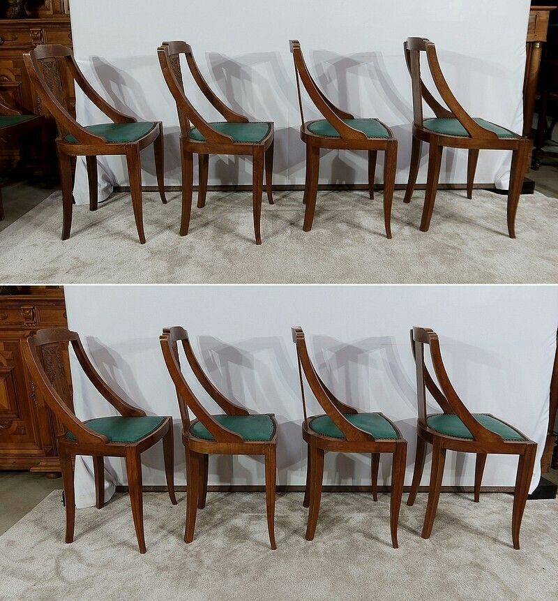 Suite Of 8 Gondola Chairs In Solid Walnut, Art Deco – 1930 photo vinterior
